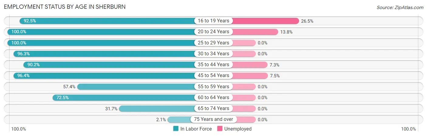 Employment Status by Age in Sherburn