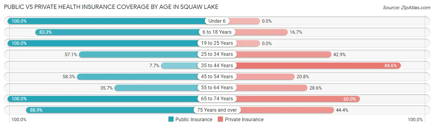 Public vs Private Health Insurance Coverage by Age in Squaw Lake