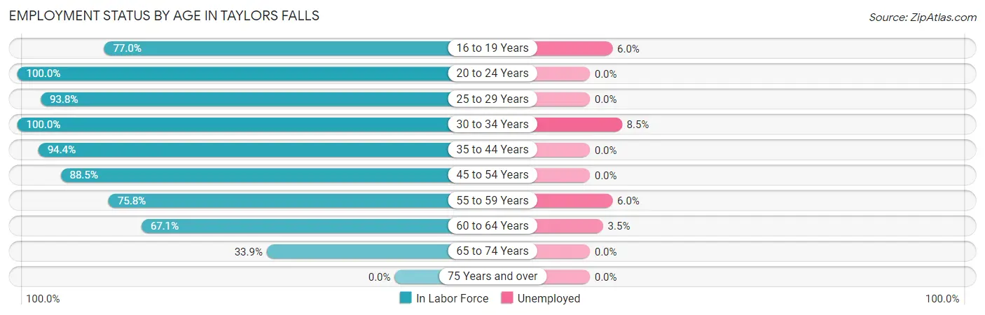 Employment Status by Age in Taylors Falls