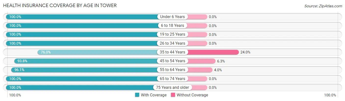 Health Insurance Coverage by Age in Tower