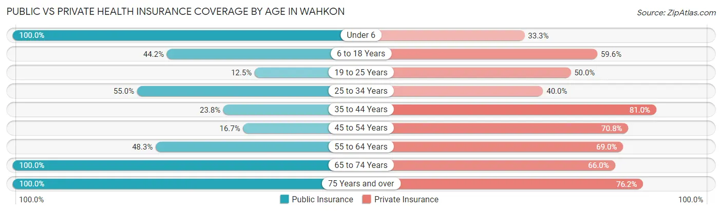 Public vs Private Health Insurance Coverage by Age in Wahkon