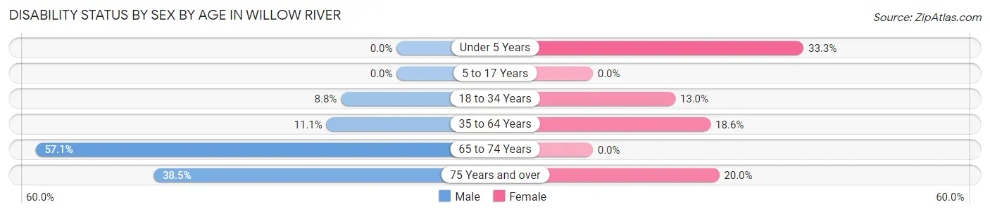 Disability Status by Sex by Age in Willow River