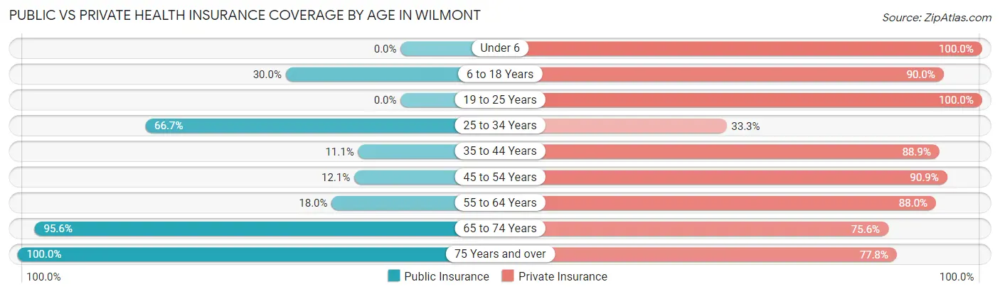 Public vs Private Health Insurance Coverage by Age in Wilmont