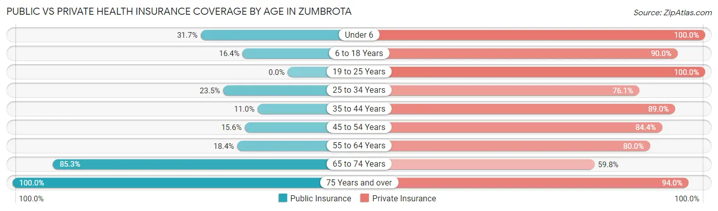 Public vs Private Health Insurance Coverage by Age in Zumbrota
