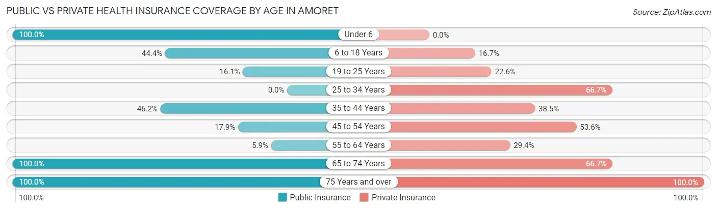 Public vs Private Health Insurance Coverage by Age in Amoret