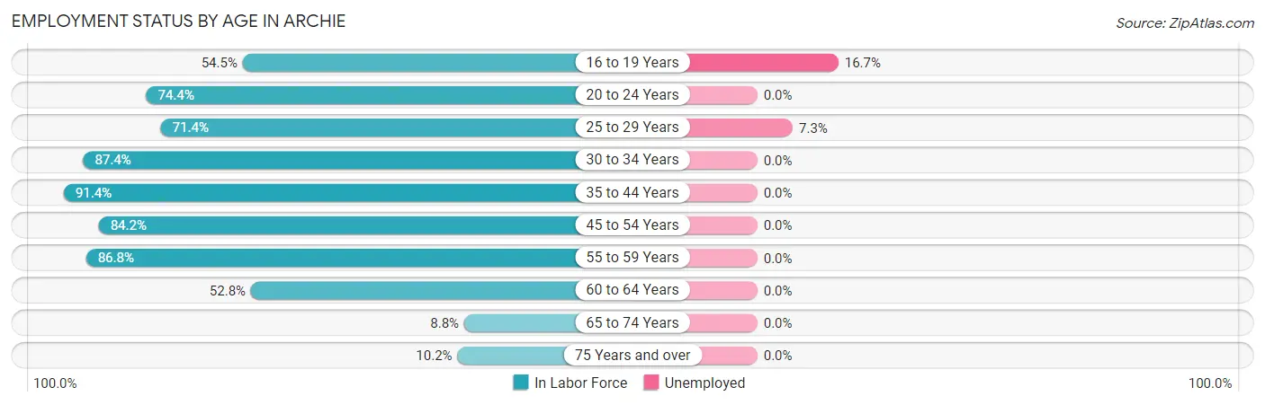 Employment Status by Age in Archie