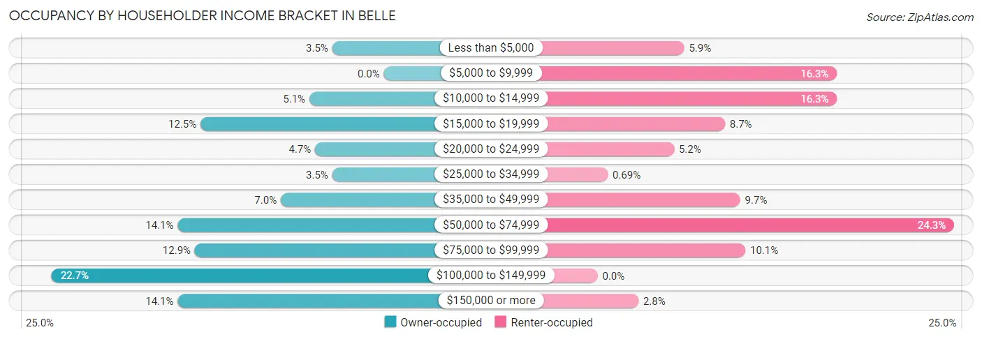 Occupancy by Householder Income Bracket in Belle
