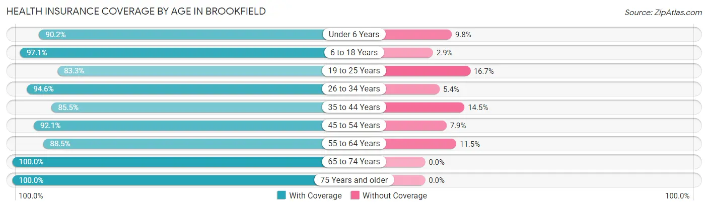 Health Insurance Coverage by Age in Brookfield
