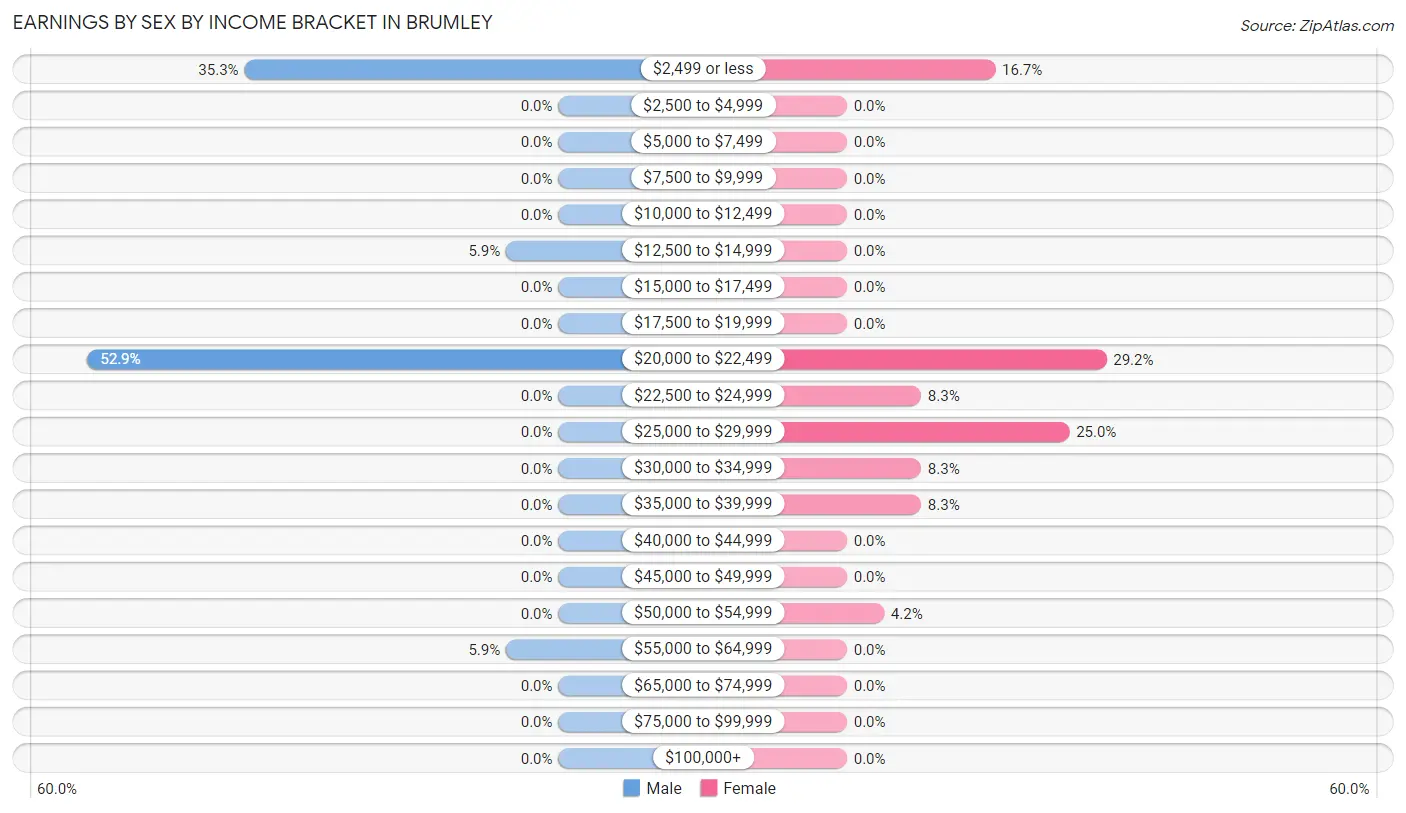 Earnings by Sex by Income Bracket in Brumley