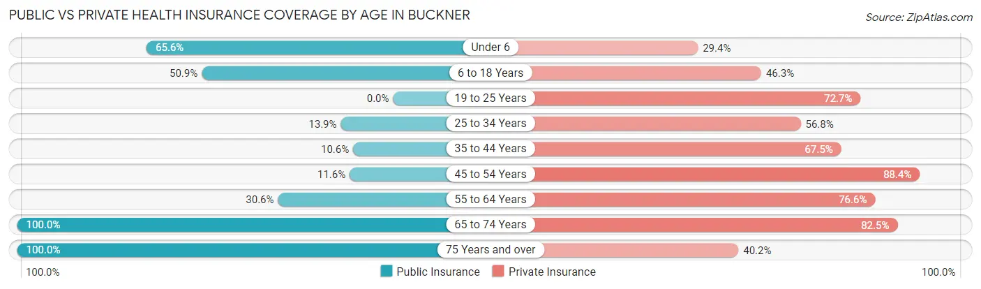 Public vs Private Health Insurance Coverage by Age in Buckner