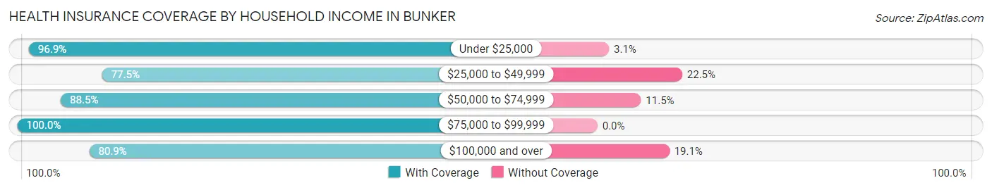 Health Insurance Coverage by Household Income in Bunker