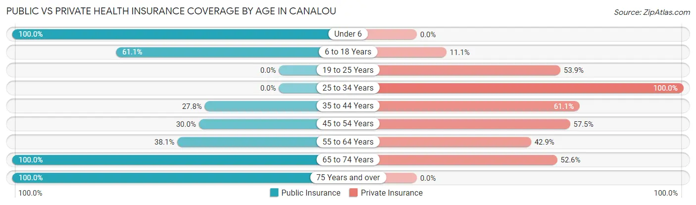 Public vs Private Health Insurance Coverage by Age in Canalou