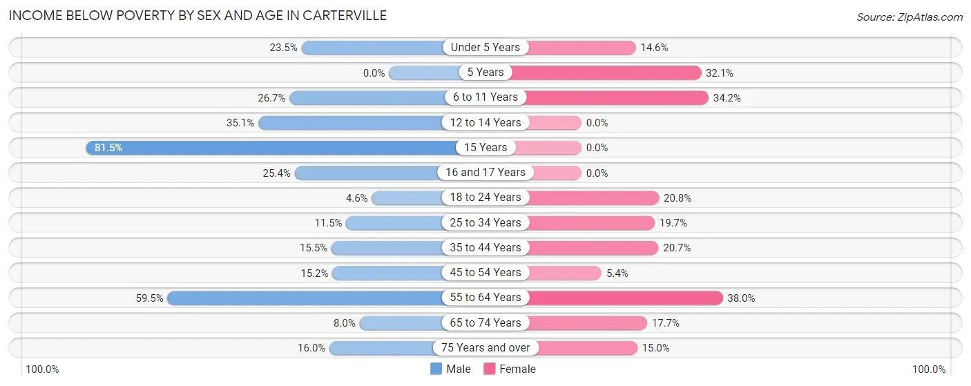 Income Below Poverty by Sex and Age in Carterville