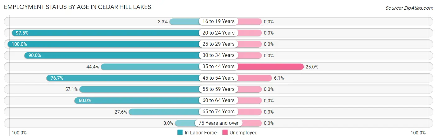 Employment Status by Age in Cedar Hill Lakes