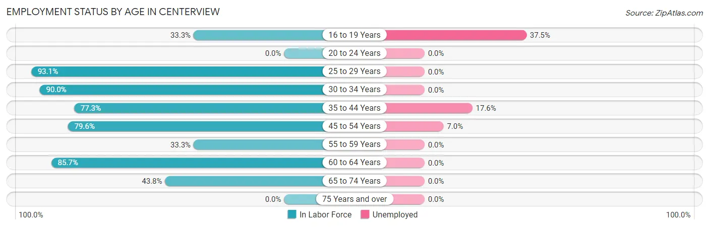 Employment Status by Age in Centerview