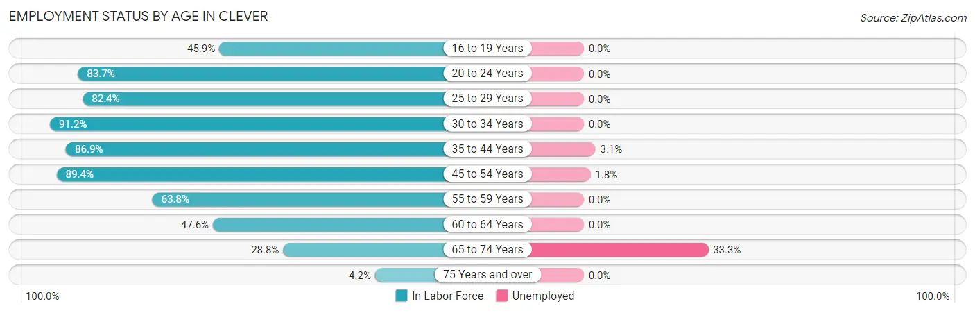 Employment Status by Age in Clever