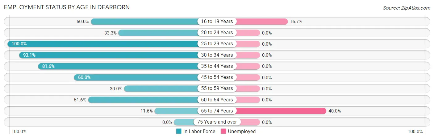 Employment Status by Age in Dearborn