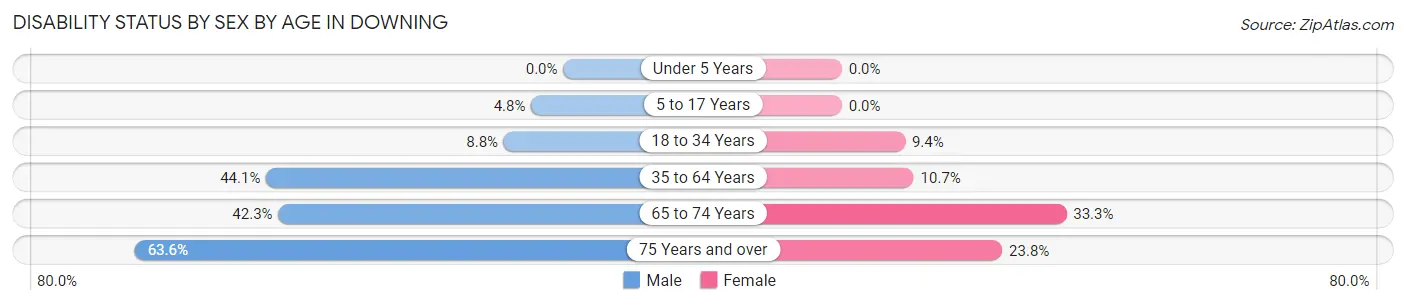 Disability Status by Sex by Age in Downing