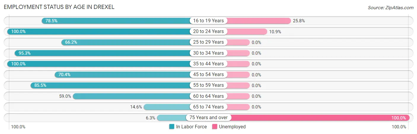 Employment Status by Age in Drexel