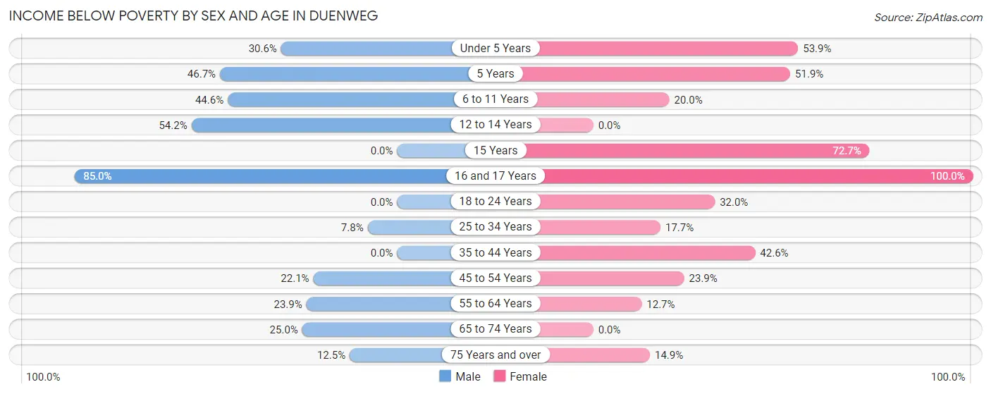 Income Below Poverty by Sex and Age in Duenweg