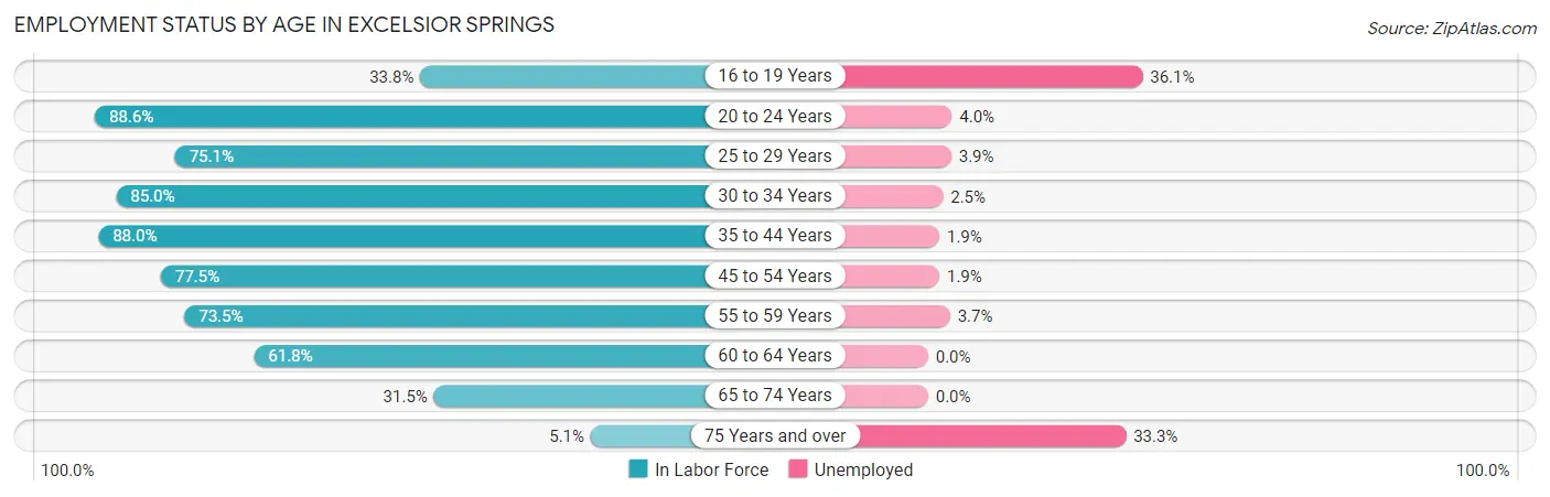 Employment Status by Age in Excelsior Springs