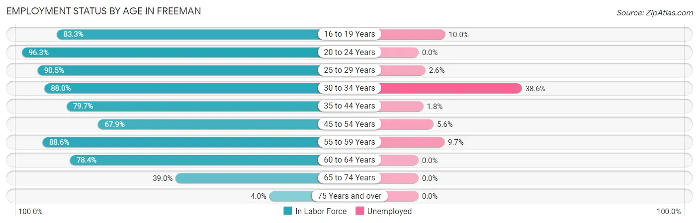 Employment Status by Age in Freeman