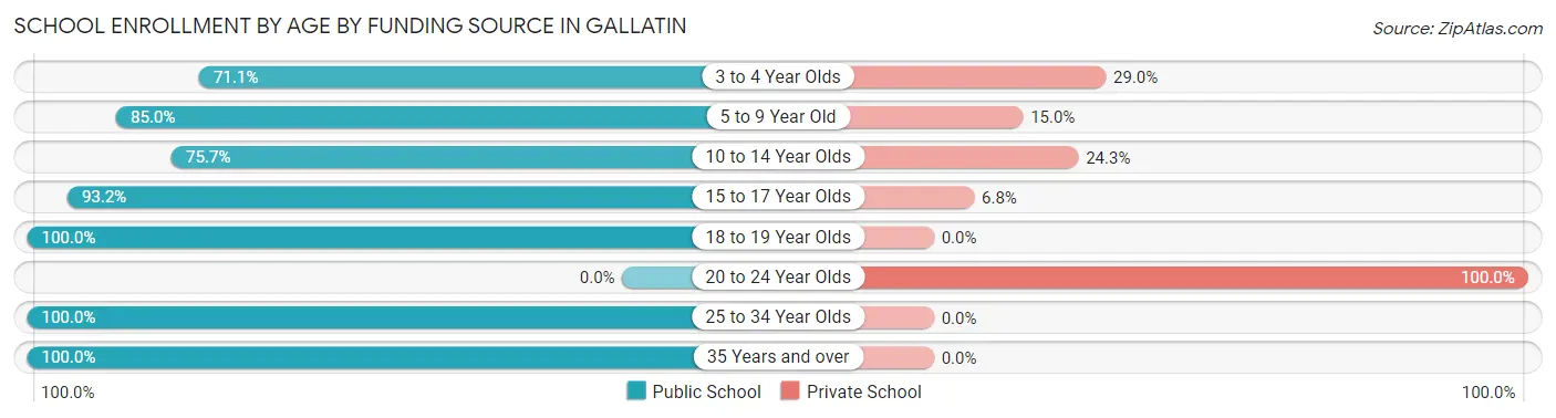 School Enrollment by Age by Funding Source in Gallatin