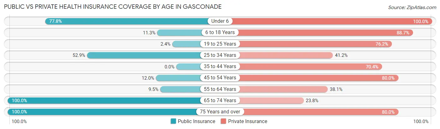 Public vs Private Health Insurance Coverage by Age in Gasconade