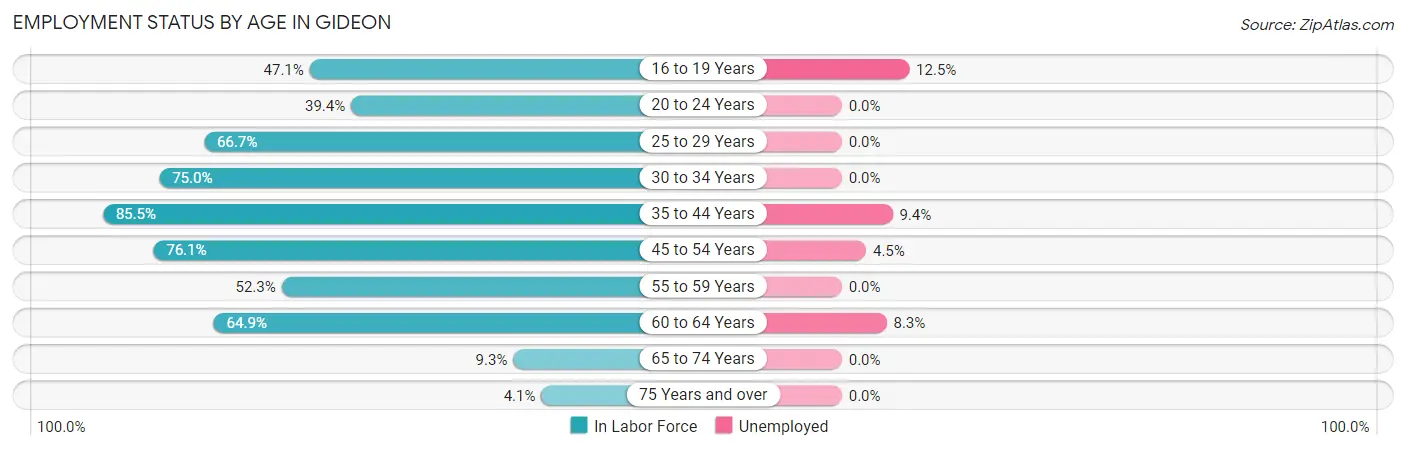 Employment Status by Age in Gideon