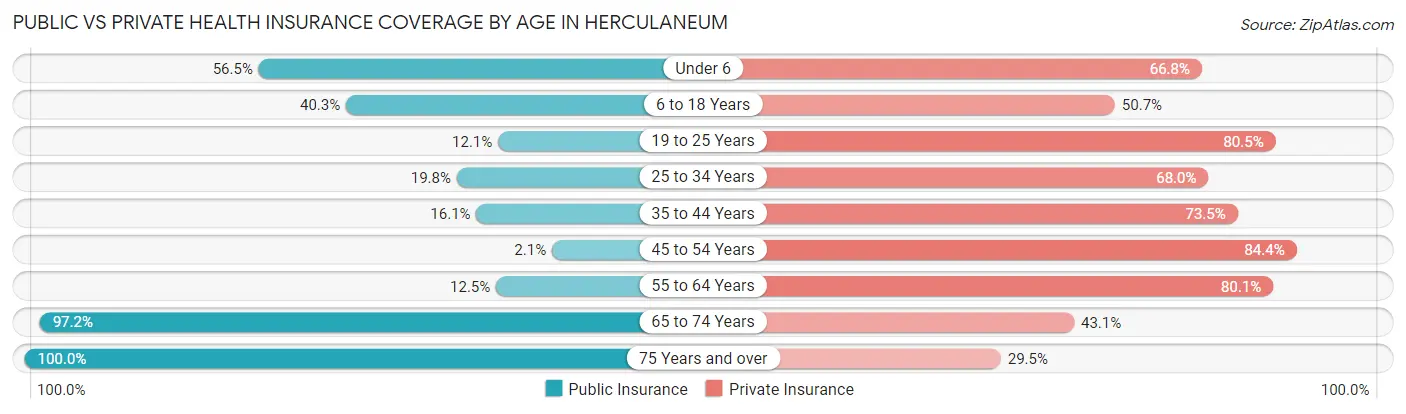 Public vs Private Health Insurance Coverage by Age in Herculaneum