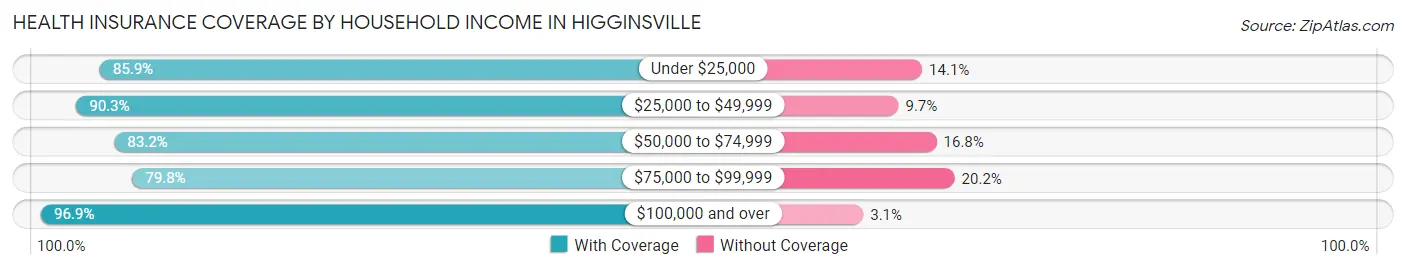 Health Insurance Coverage by Household Income in Higginsville