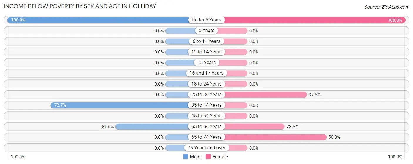 Income Below Poverty by Sex and Age in Holliday