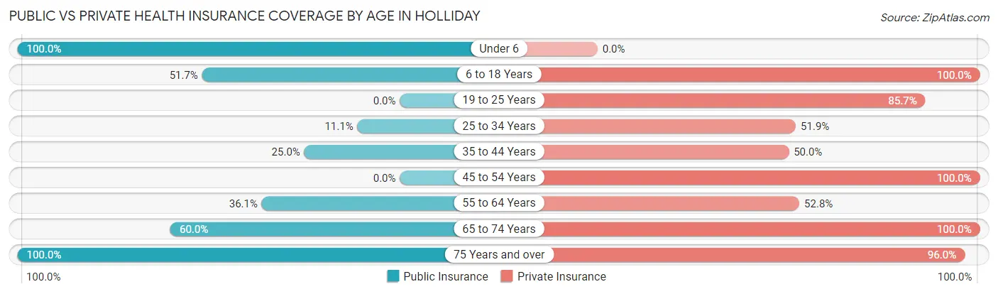 Public vs Private Health Insurance Coverage by Age in Holliday