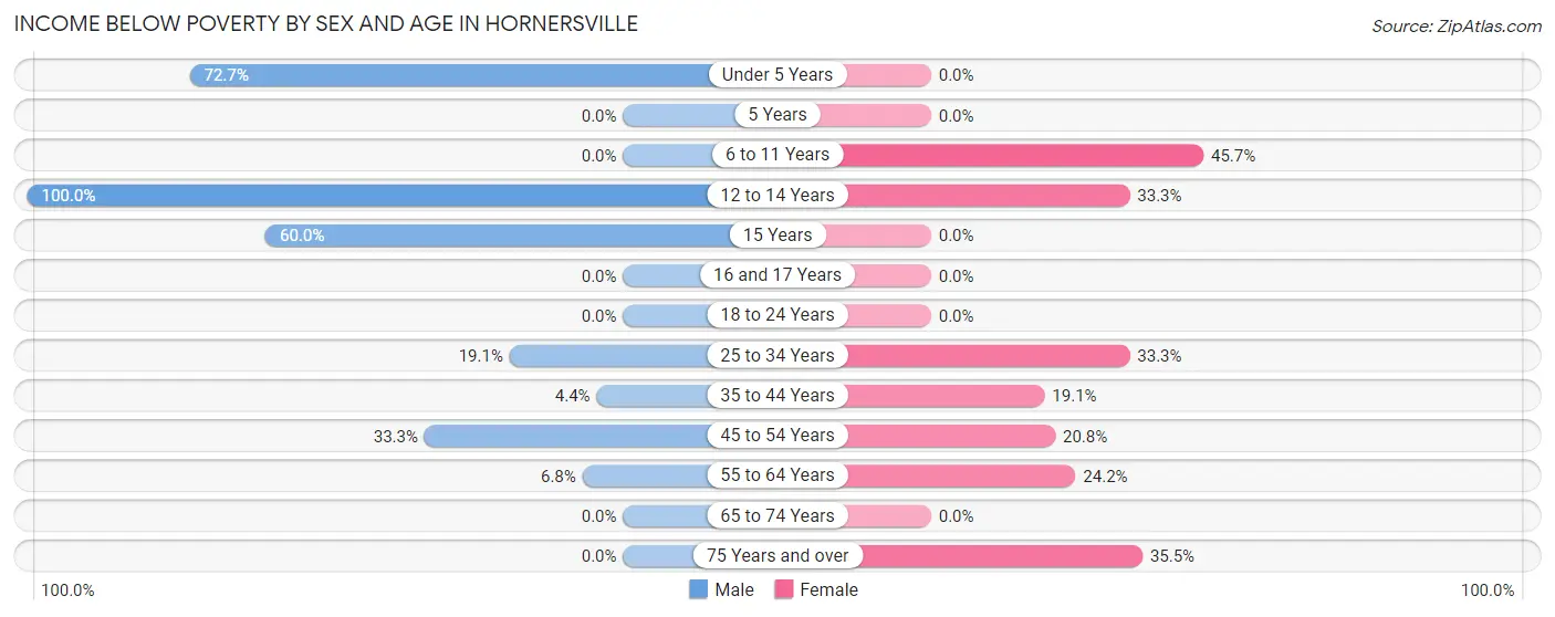 Income Below Poverty by Sex and Age in Hornersville