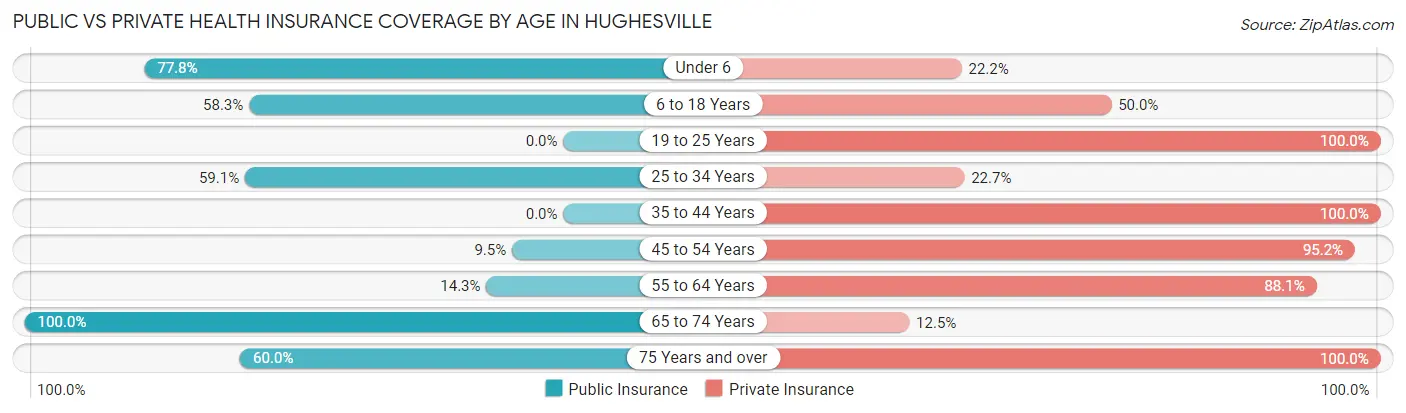 Public vs Private Health Insurance Coverage by Age in Hughesville