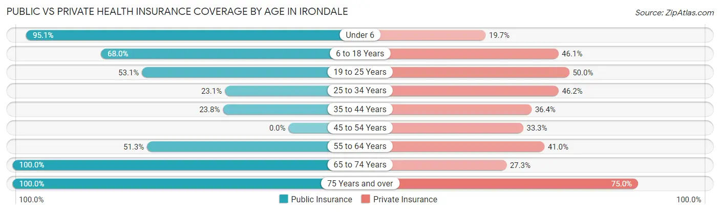 Public vs Private Health Insurance Coverage by Age in Irondale