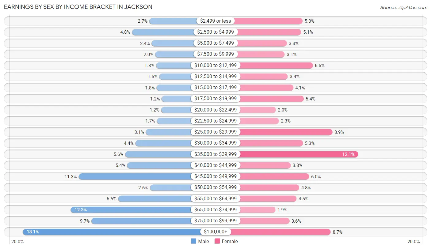 Earnings by Sex by Income Bracket in Jackson