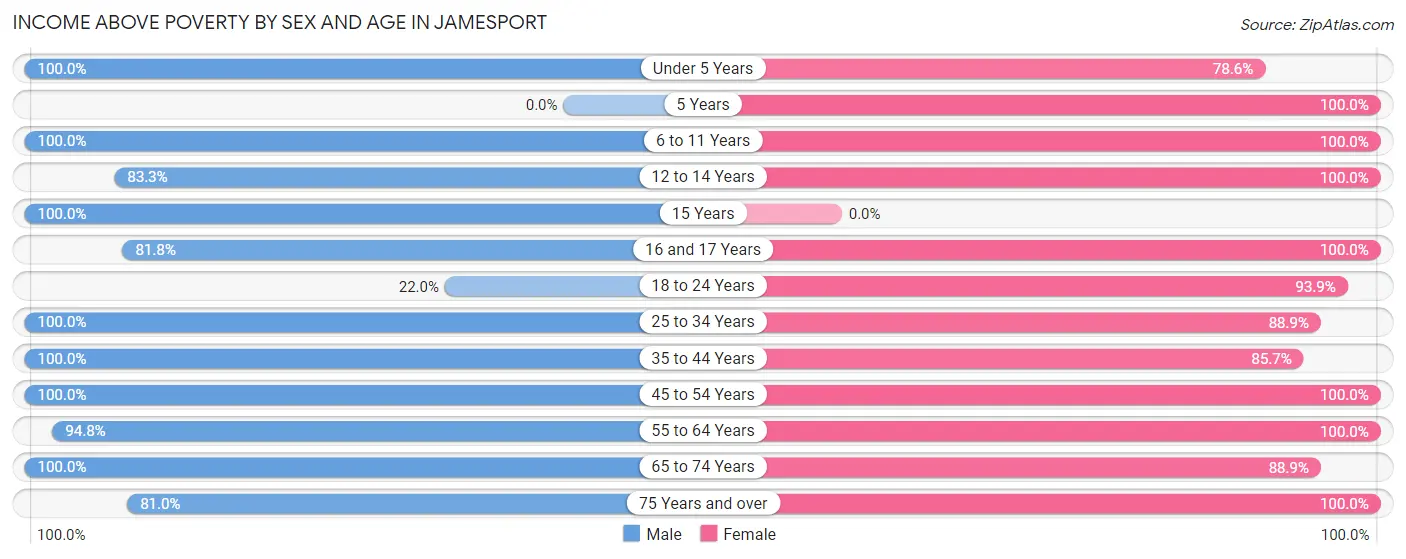 Income Above Poverty by Sex and Age in Jamesport