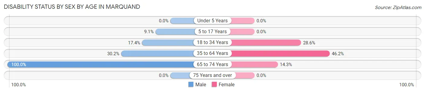 Disability Status by Sex by Age in Marquand