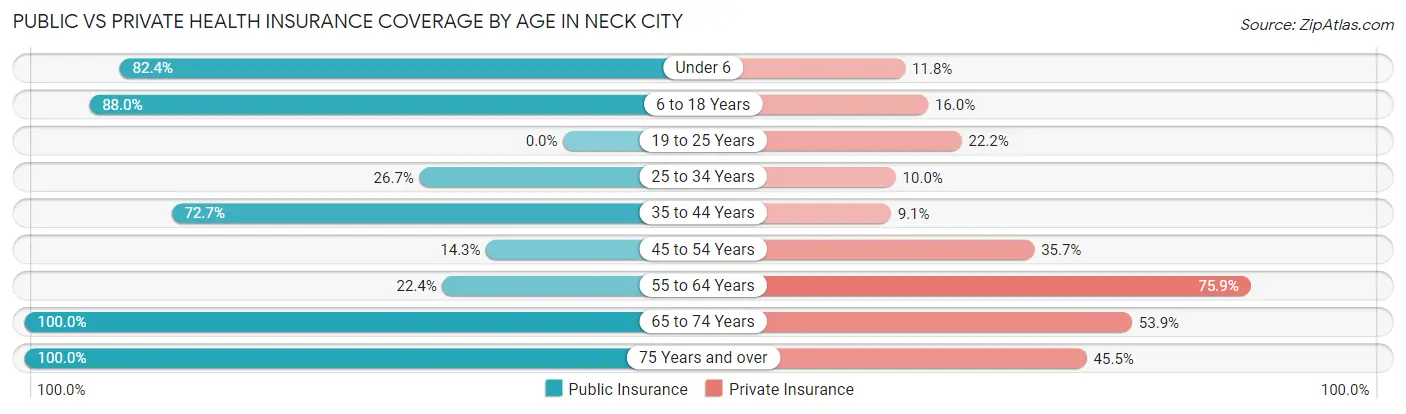 Public vs Private Health Insurance Coverage by Age in Neck City