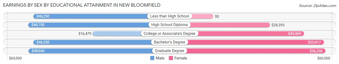 Earnings by Sex by Educational Attainment in New Bloomfield