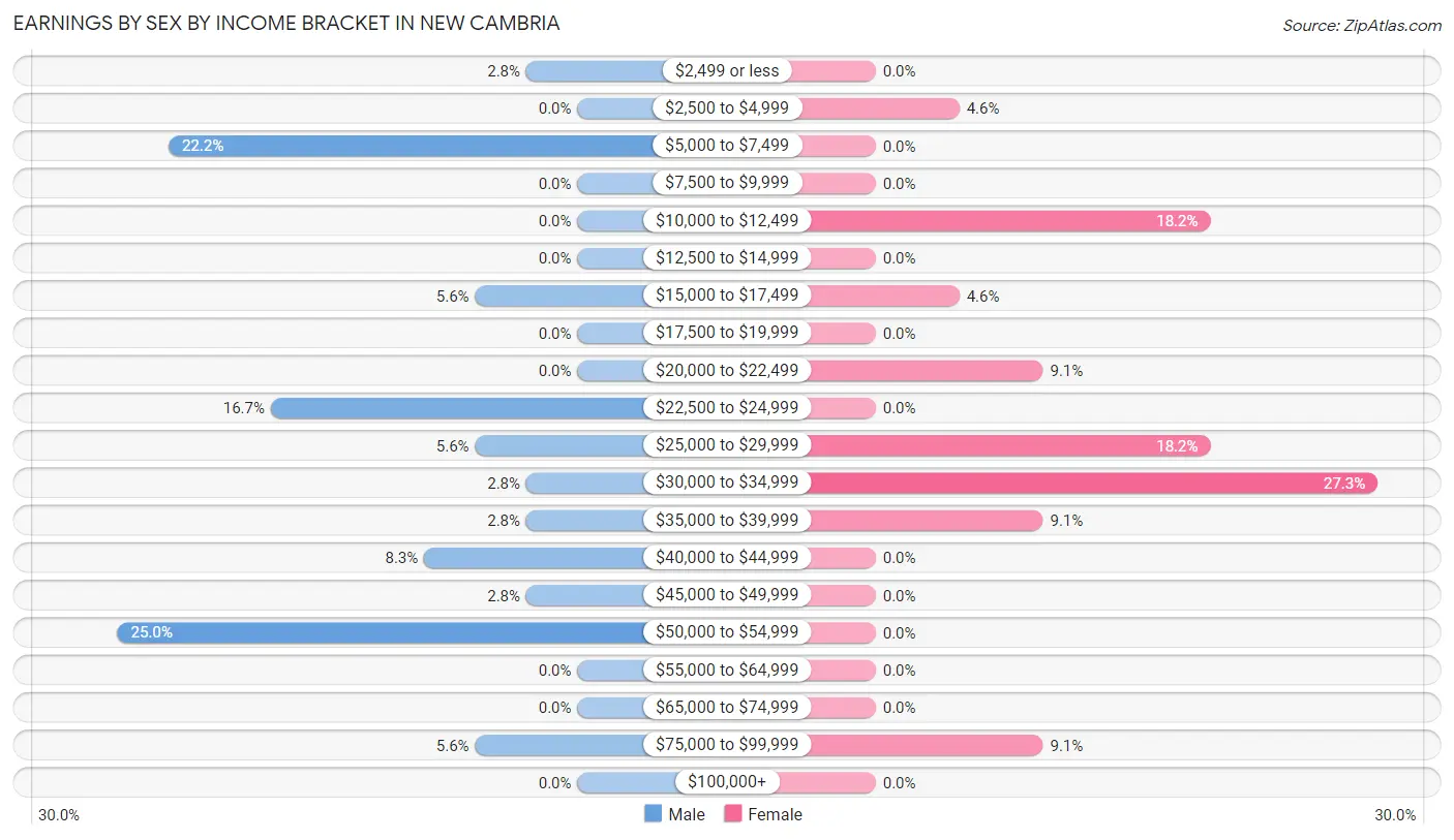 Earnings by Sex by Income Bracket in New Cambria