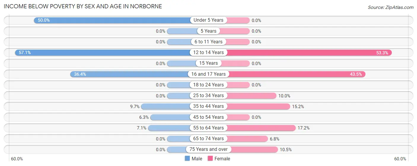 Income Below Poverty by Sex and Age in Norborne