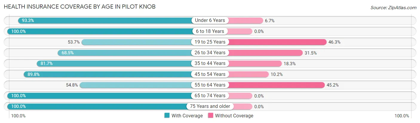 Health Insurance Coverage by Age in Pilot Knob
