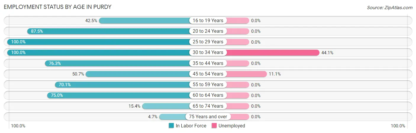 Employment Status by Age in Purdy
