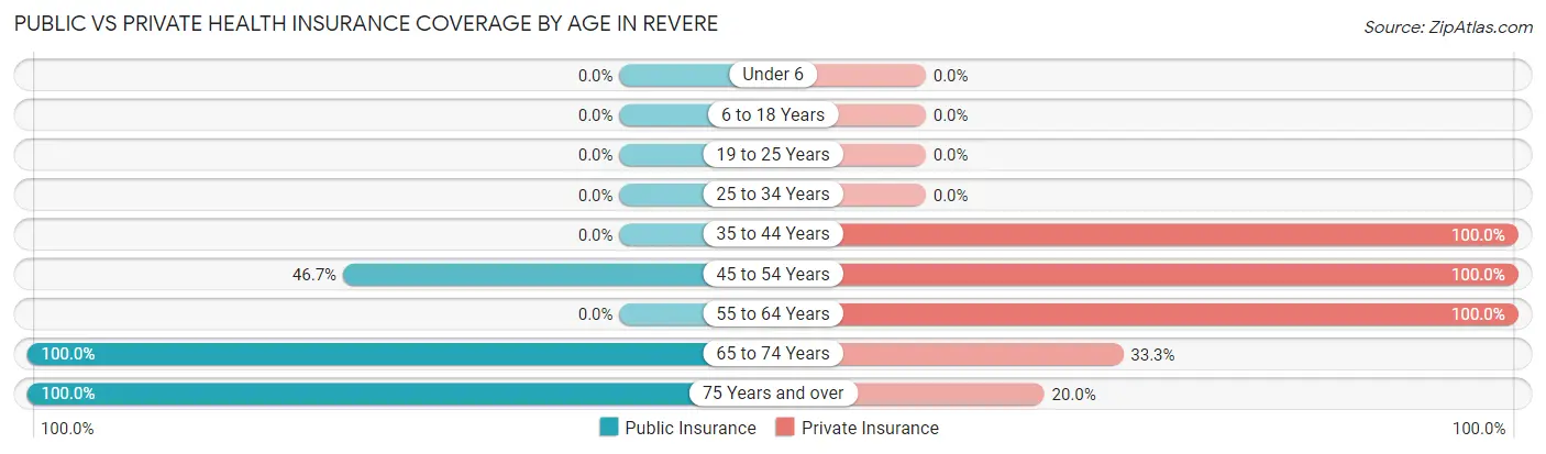 Public vs Private Health Insurance Coverage by Age in Revere