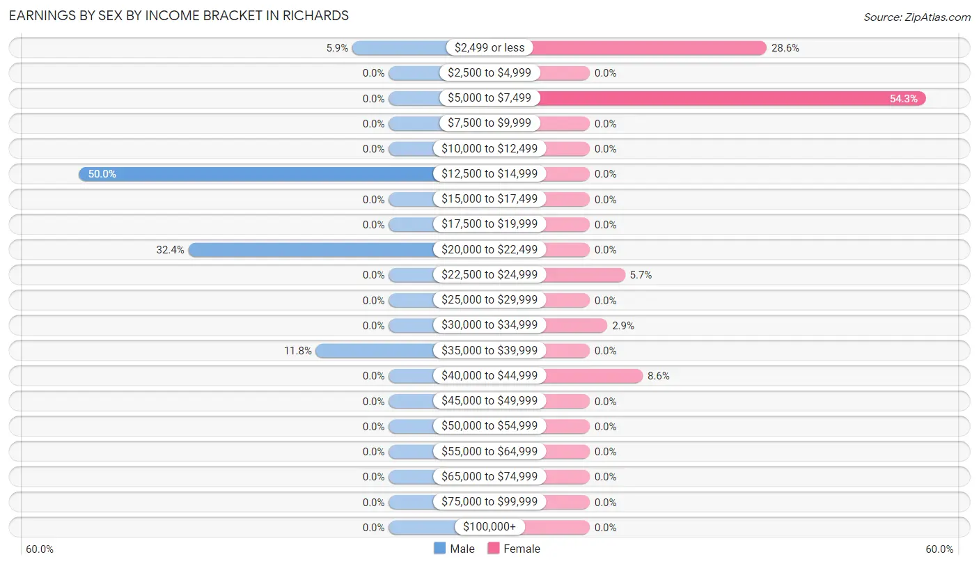 Earnings by Sex by Income Bracket in Richards