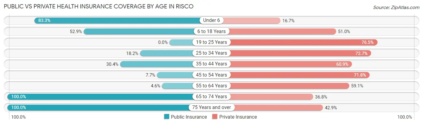 Public vs Private Health Insurance Coverage by Age in Risco