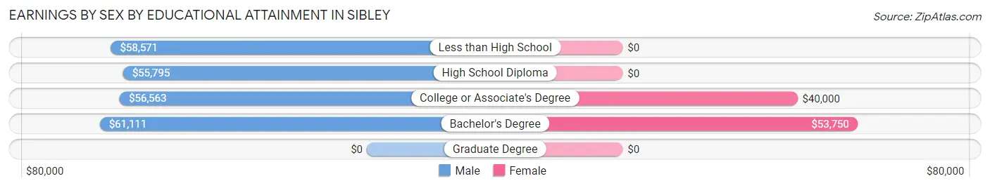 Earnings by Sex by Educational Attainment in Sibley