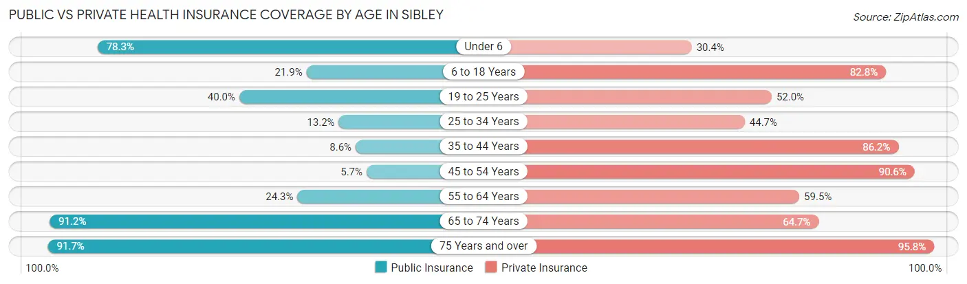 Public vs Private Health Insurance Coverage by Age in Sibley